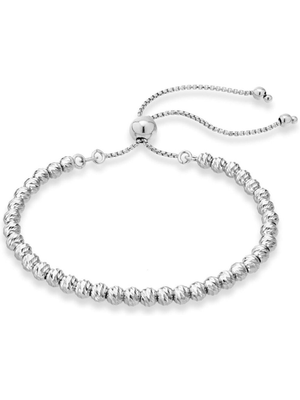 Adjustable 4mm Bead Ball Bracelet in Sterling Silver or Gold, Diamond-Cut Design
